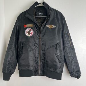 77 City QiQichen Men's Winter Warm Quilted Jacket with  Eagle Patch Coat LARGE